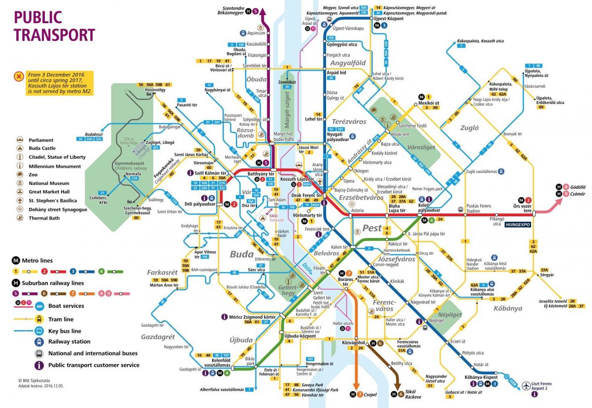 карта Будапешта на громадському транспорті