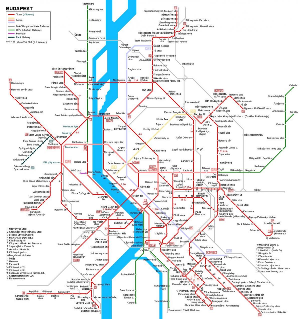 трамвайні лінії Будапешта карті